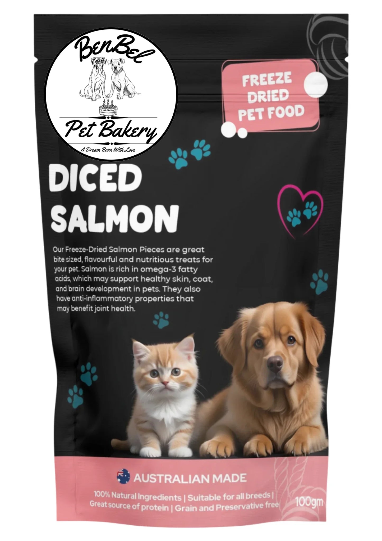 Dice Salmon -  Freeze-Dried